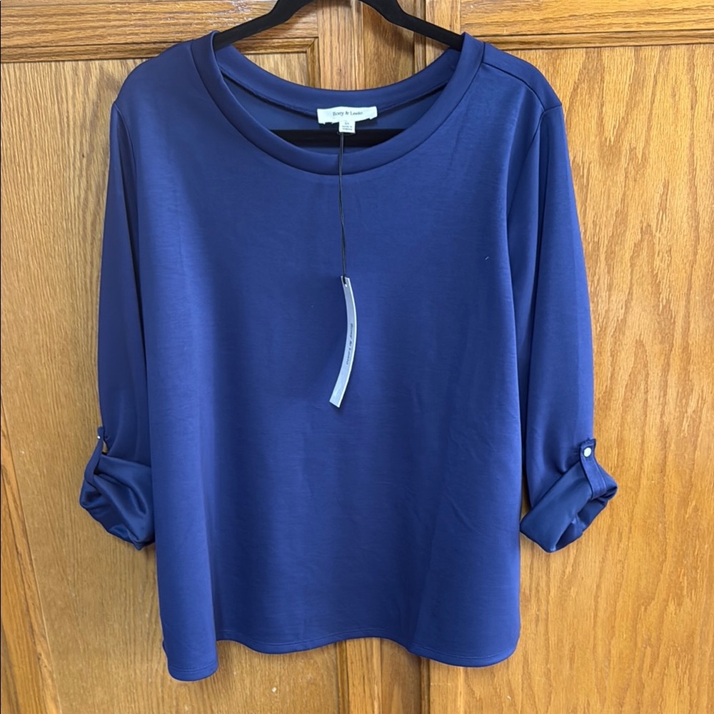 Blue Boxy Cuffed Sleeve Blouse
